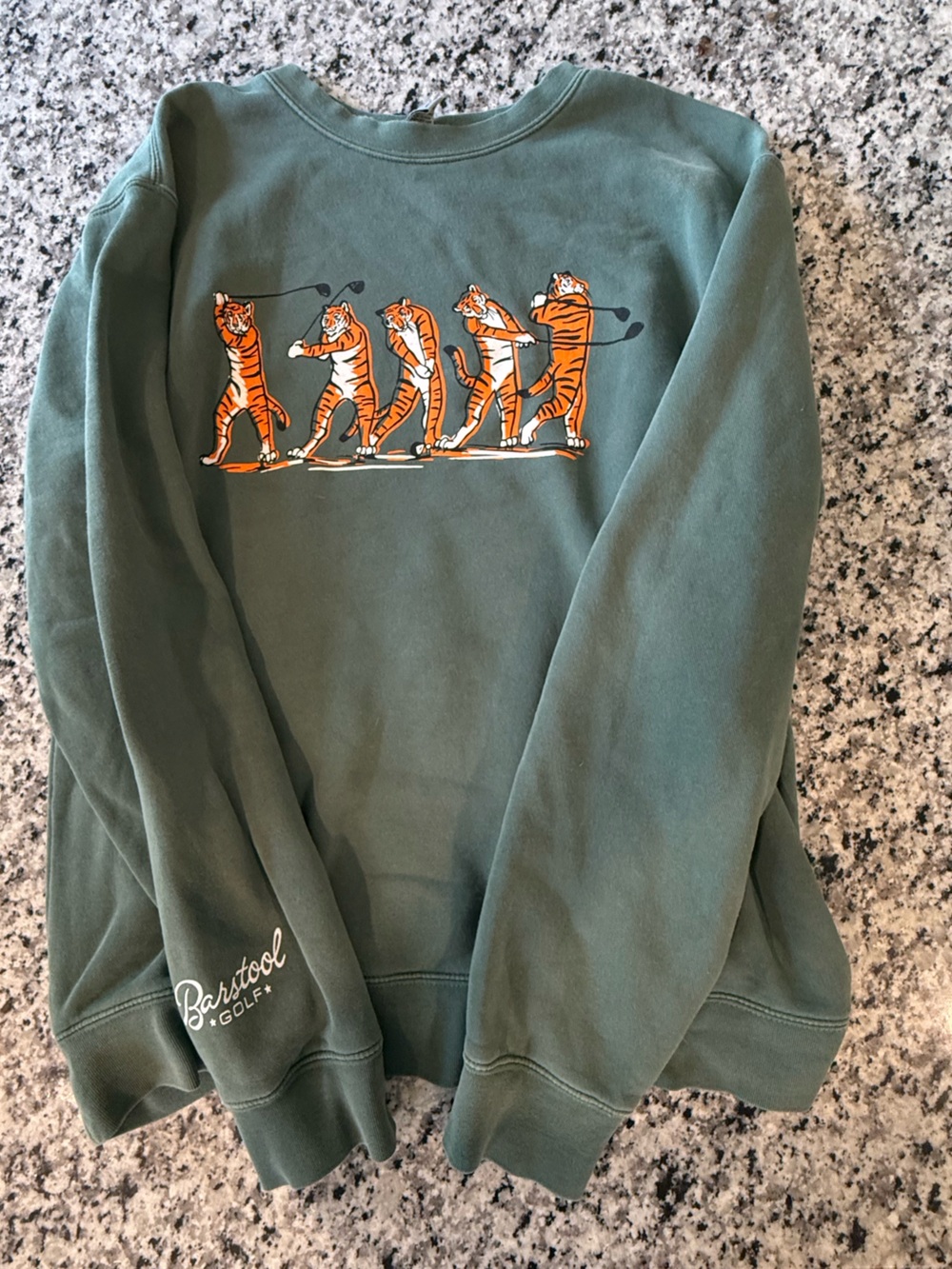 Barstool Golf Men's Forest Green Pullover Sweatshirt with Tiger Golf Graphic
